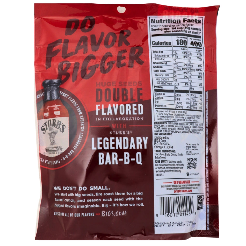 Big's Smokey Tangy Bar-B-Q Sunflower Seeds - 152 g Nutrition Facts Ingredients