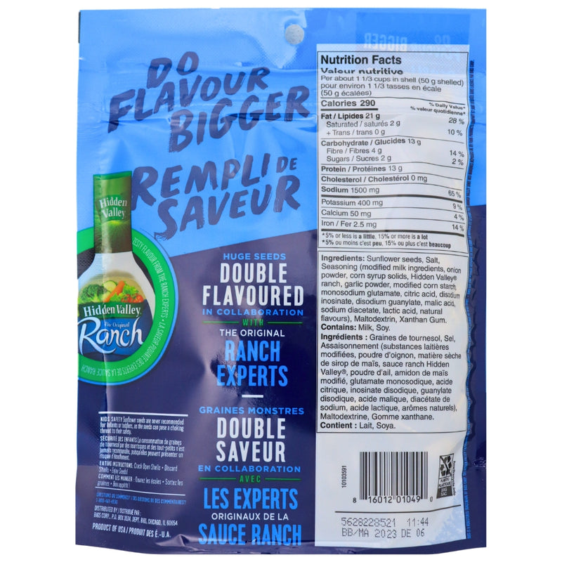 Big's Zesty Ranch Sunflower Seeds - 140 g Nutrition Facts Ingredients