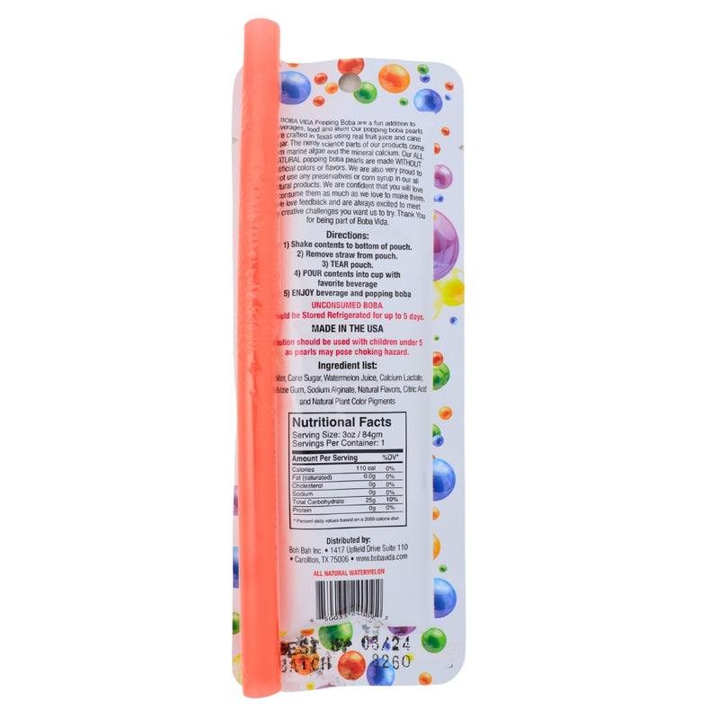 Boba Vida Juicy Watermelon - 3oz Nutrition Facts Ingredients - - Boba - Boba Watermelon - Watermelon Boba