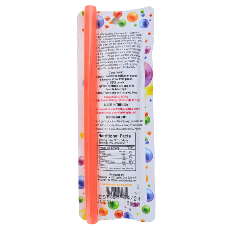 Boba Vida Mango Passionfruit - 3oz Nutrition Facts Ingredients - Boba - Boba Passionfruit - Passionfruit Boba