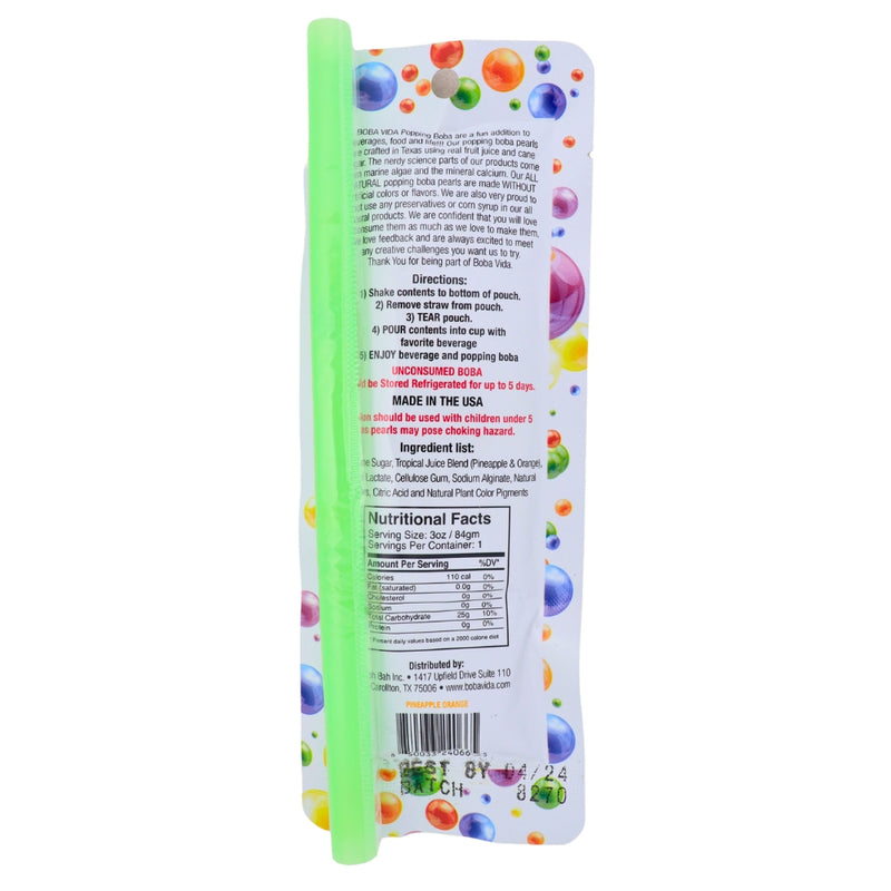 Boba Vida Pineapple Orange Nutrition Facts Ingredients - Boba - Pinapple Orange Boba - Boba Drink - Pineapple Boba - Orange Boba
