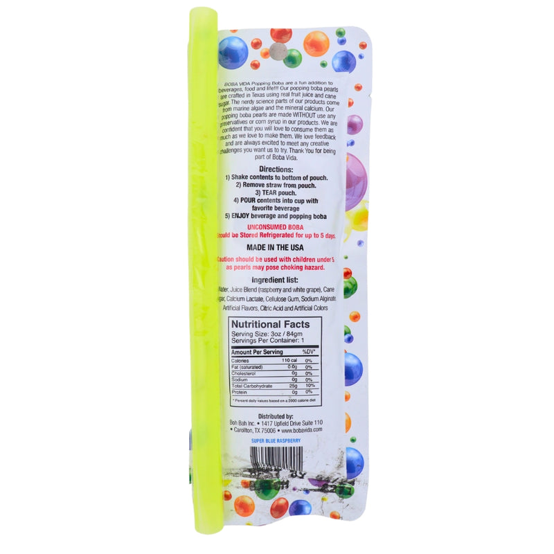 Boba Vida Super Blue Raspberry - 3oz Nutrition Facts Ingredients - Boba - Boba Blue Raspberry - Blue Raspberry Drink