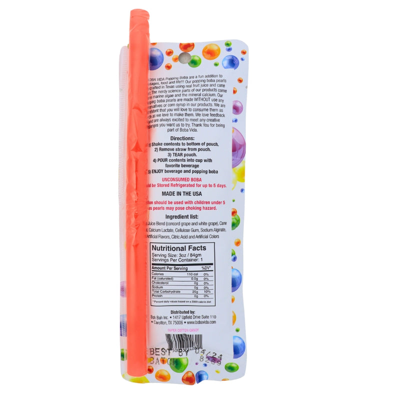 Boba Vida Cotton Candy - 3oz Nutrition Facts Ingredients - - Cotton Candy Boba - Boba - Boba Drink - Cotton Candy Drink