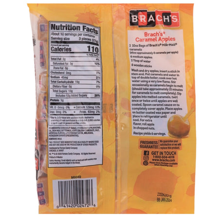 Brachs Milk Maid Caramels - 10oz Nutrition Facts Ingredients - Brach's Candy - caramels - caramel candy - old fashioned candy
