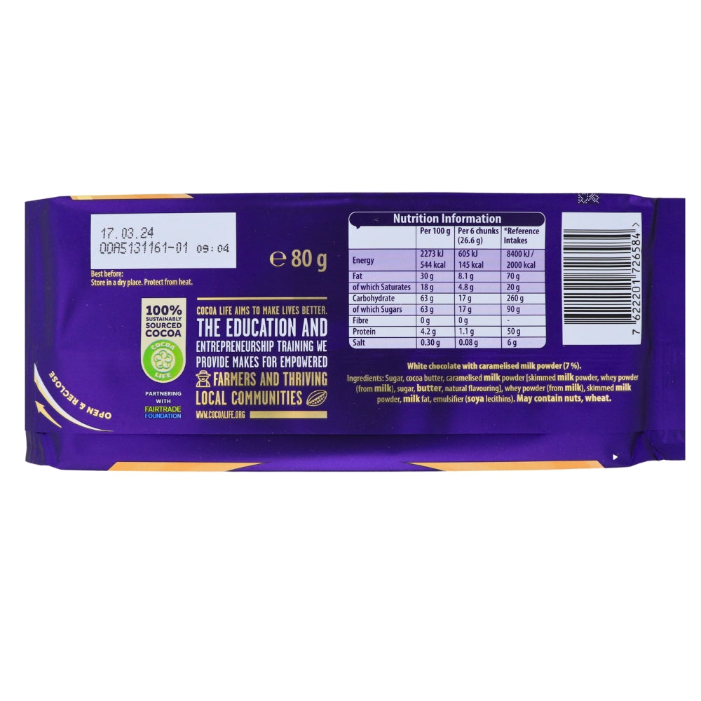 Cadbury Caramilk UK - 80g Nutrition Facts Ingredients