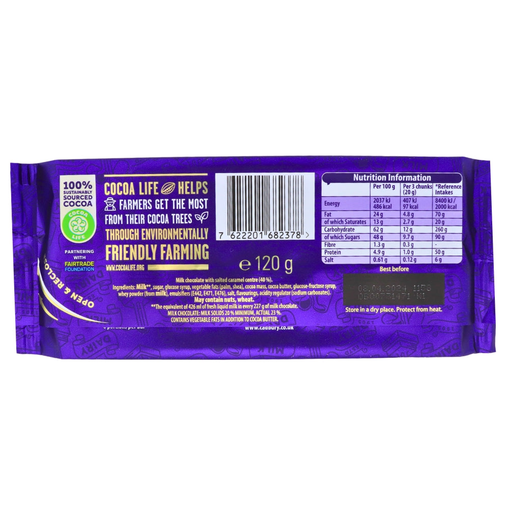 Cadbury Dairy Milk Salted Caramel UK - 120g Nutrition Facts Ingredients