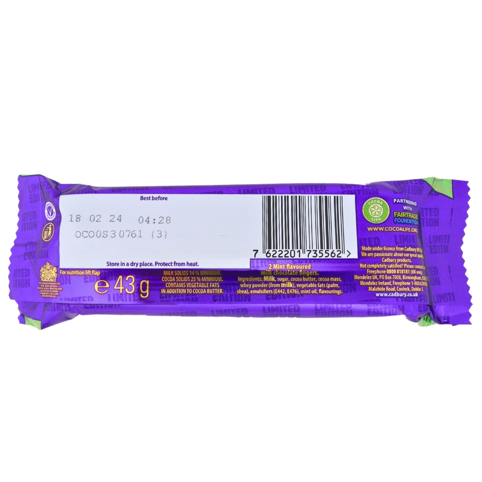 Cadbury Twirl Mint - 43g Nutrition Facts Ingredients - British Chocolate Bar - Cadbury Chocolate Bar - Mint Chocolate - Twirl Chocolate Bar