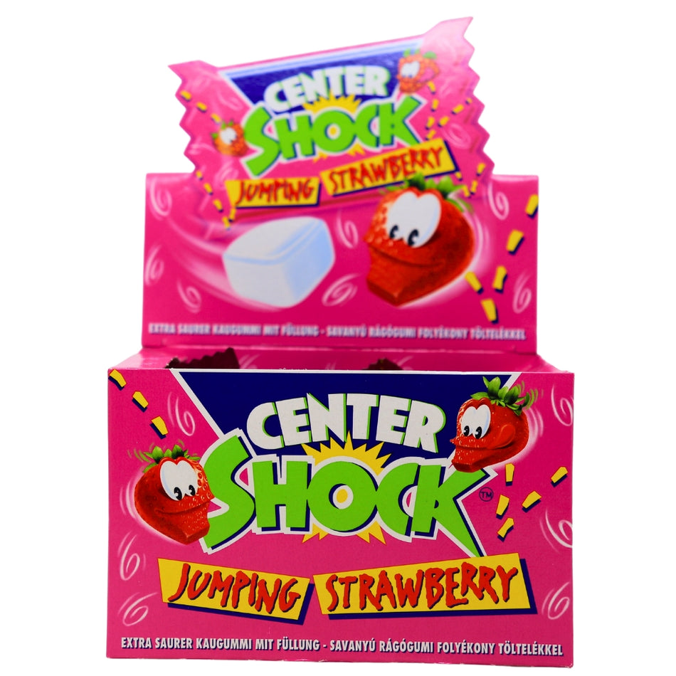 Center Shock Jumping Strawberry - Center Shock Jumping Strawberry - Juicy strawberry candy - Bouncy flavour chewy candy - Strawberry candy bulk pack - Sweet and fruity treats - Unexpected taste adventure - Strawberry sensation - Flavourful candy experience - 100ct strawberry candy - Berrylicious delight  - Center Shock Candy - Strawberry Candy - Sour Candy - Gum - Chewing Gum
