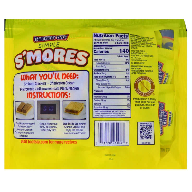 Charleston Chew Simple Smores Vanilla -Nutrition Facts Ingredients 290g 