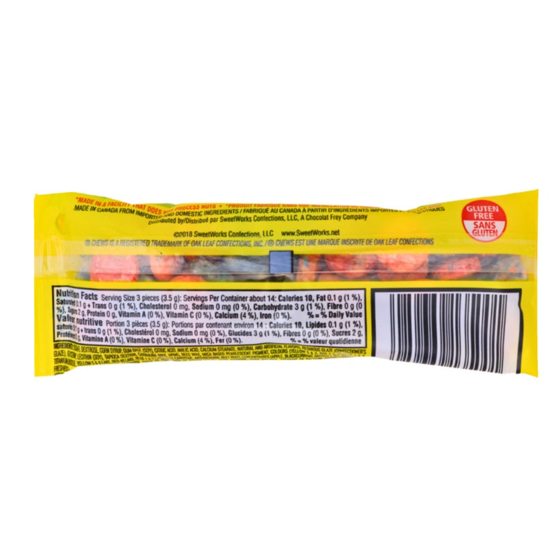 Chews Assorted Sour Bubble Gum - 50g Nutrition Facts Ingredients