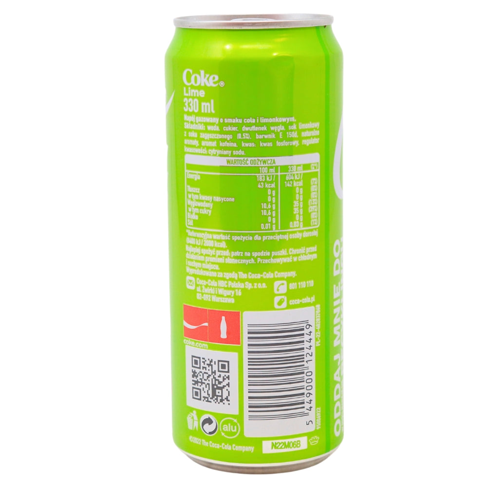 Coca Cola Lime - 330mL Nutrition Facts Ingredients