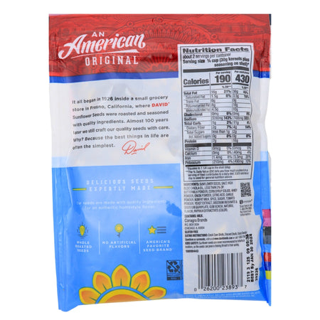 DAVID Buffalo Style Ranch Jumbo Sunflower Seeds - 5.25 oz Nutrition Facts Ingredients