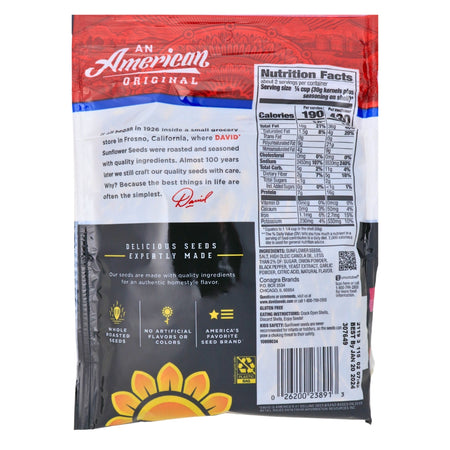 DAVID Cracked Pepper Jumbo Sunflower Seeds - 5.25 oz Nutrition Facts Ingredients