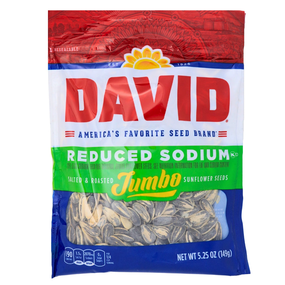 DAVID Reduced Sodium Jumbo Sunflower Seeds - 5.25 oz