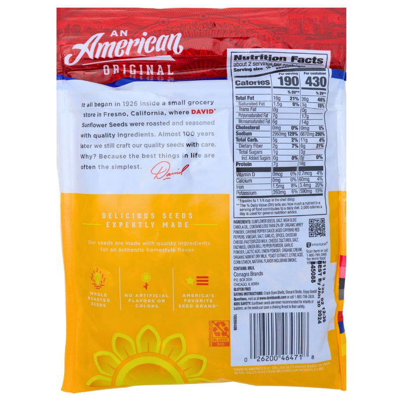DAVID Spicy Queso Jumbo Sunflower Seeds - 5.25 oz Nutrition Facts Ingredients
