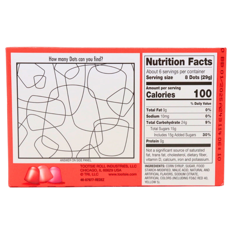 Dots Reds Nutrition Facts Ingredients - Dots - Dots Candy - Dots Reds - Red Candy - Assorted Candy