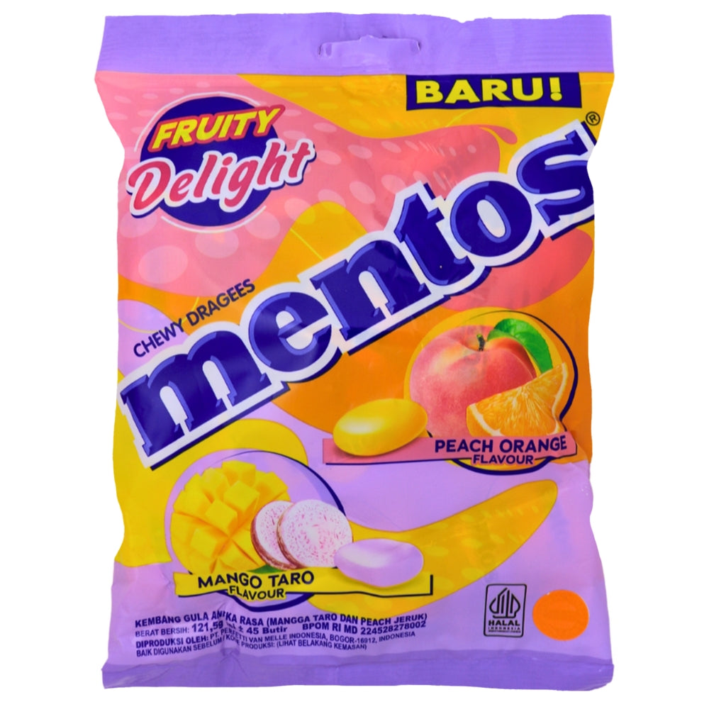 Mentos Fruit Delight Peach/Orange & Mango/Taro (Indonesia) - 121.5g - Mentos - Mentos Candy - Old Fashioned Candy - Mango Candy - Peach Candy