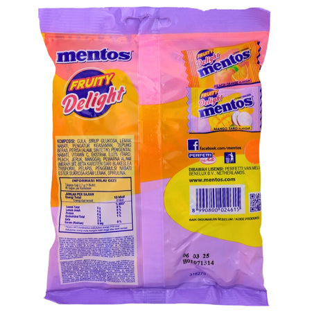 Mentos Fruit Delight Peach/Orange & Mango/Taro (Indonesia) - 121.5g Nutrition Facts Ingredients - Mentos - Mentos Candy - Old Fashioned Candy - Mango Candy - Peach Candy