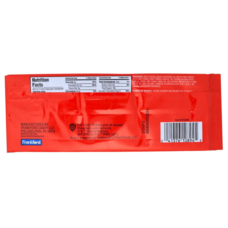 Fruity Pebbles Cereal Bar XL - 125g Nutrition Facts Ingredients - Fruity Pebbles - White Chocolate - Chocolate Bar