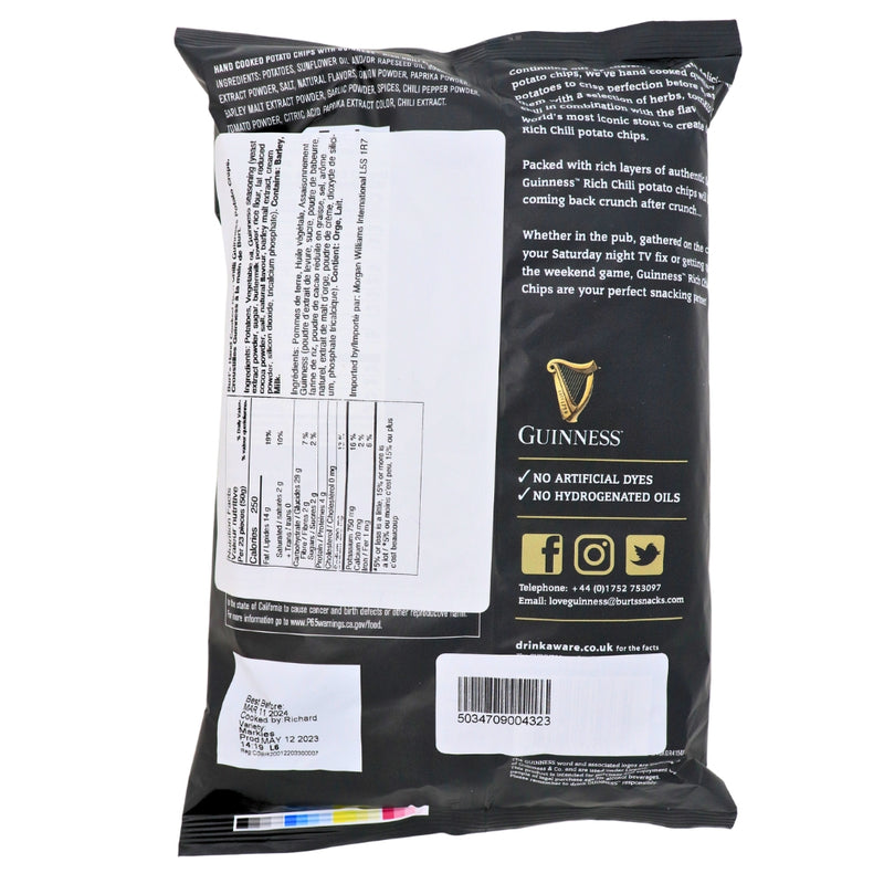 Guinness Burts Thick Cut Potato Chips - 150g Nutrition Facts Ingredients