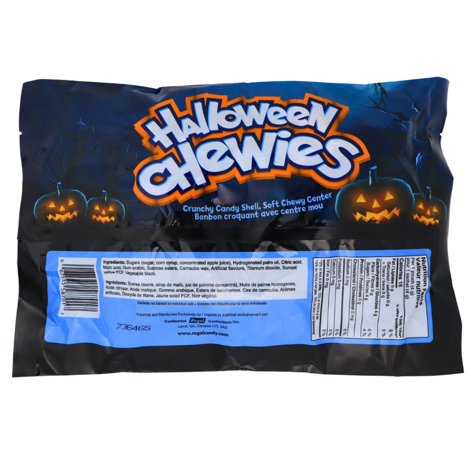 Halloween Chewies 50ct - 200g Nutrition Facts Ingredients - Halloween chewy candy - Spooky treats - Trick-or-treat candy - Fruity chewies - Halloween party snacks - Halloween candy assortment - Scary good flavours - Ghoulish delights - Fun-sized Halloween treats - Spooktacular candy bag