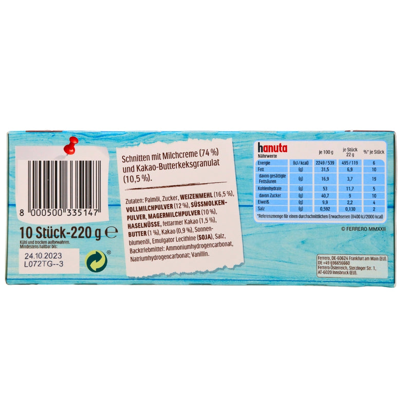 Hanuta Cookies Limited Edition 10pk - 220g Nutrition Facts Ingredients