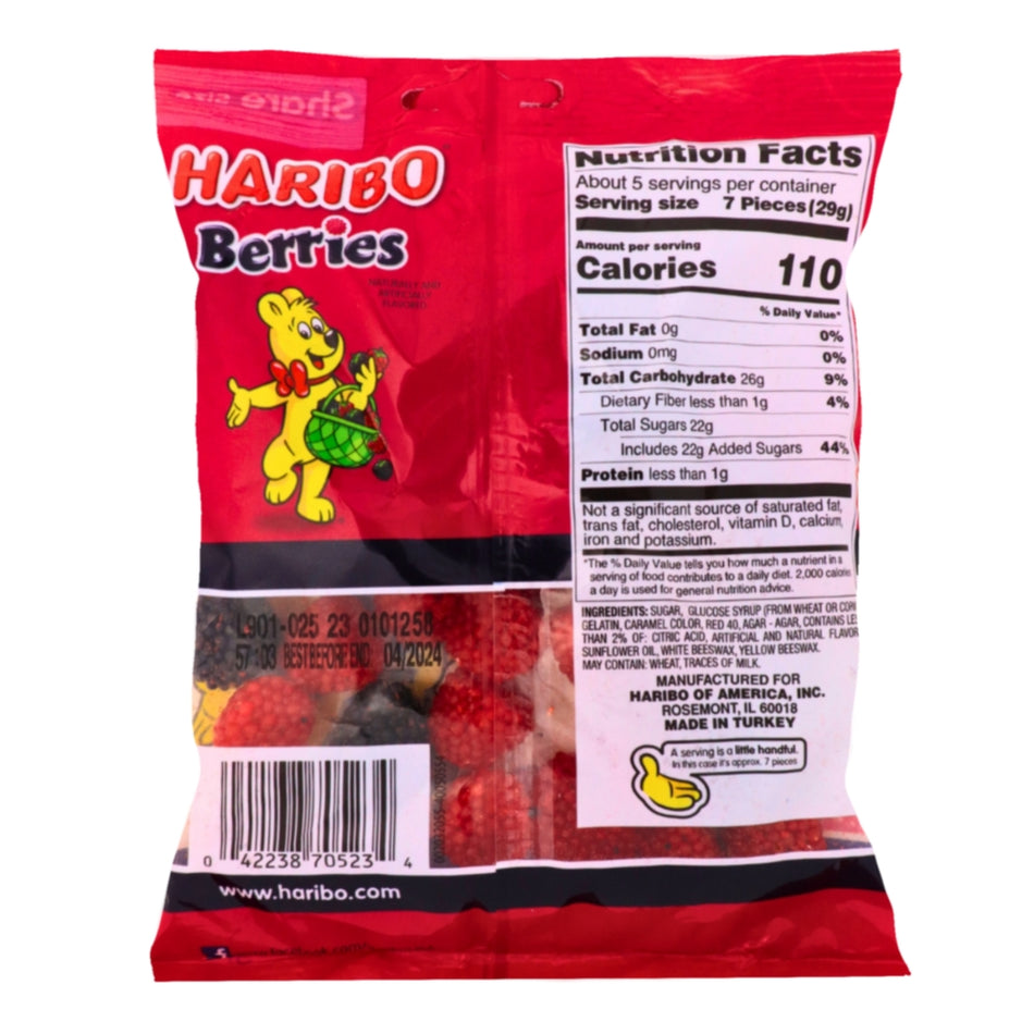 Haribo Berries Gummi Candy - 5oz Nutrition Facts Ingredients