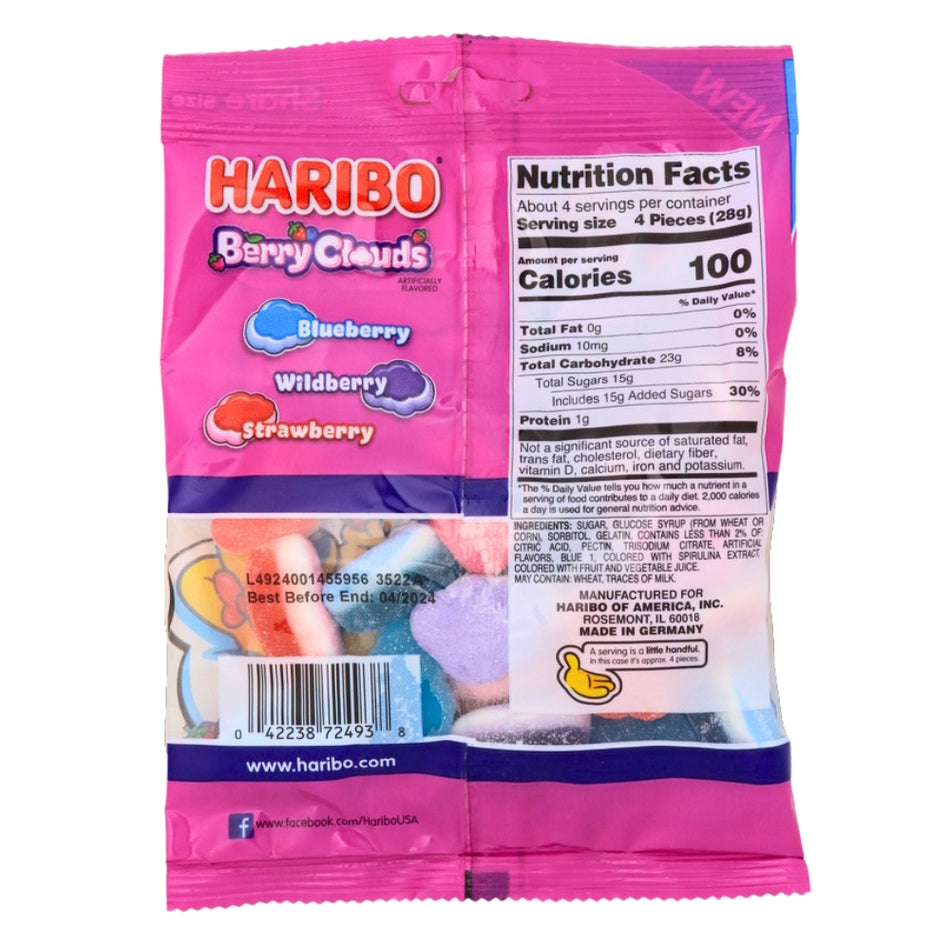 Haribo Berry Clouds - 4.1oz Nutrition Facts - Ingredients - Gummies - Gummy Candy - Haribo Candy