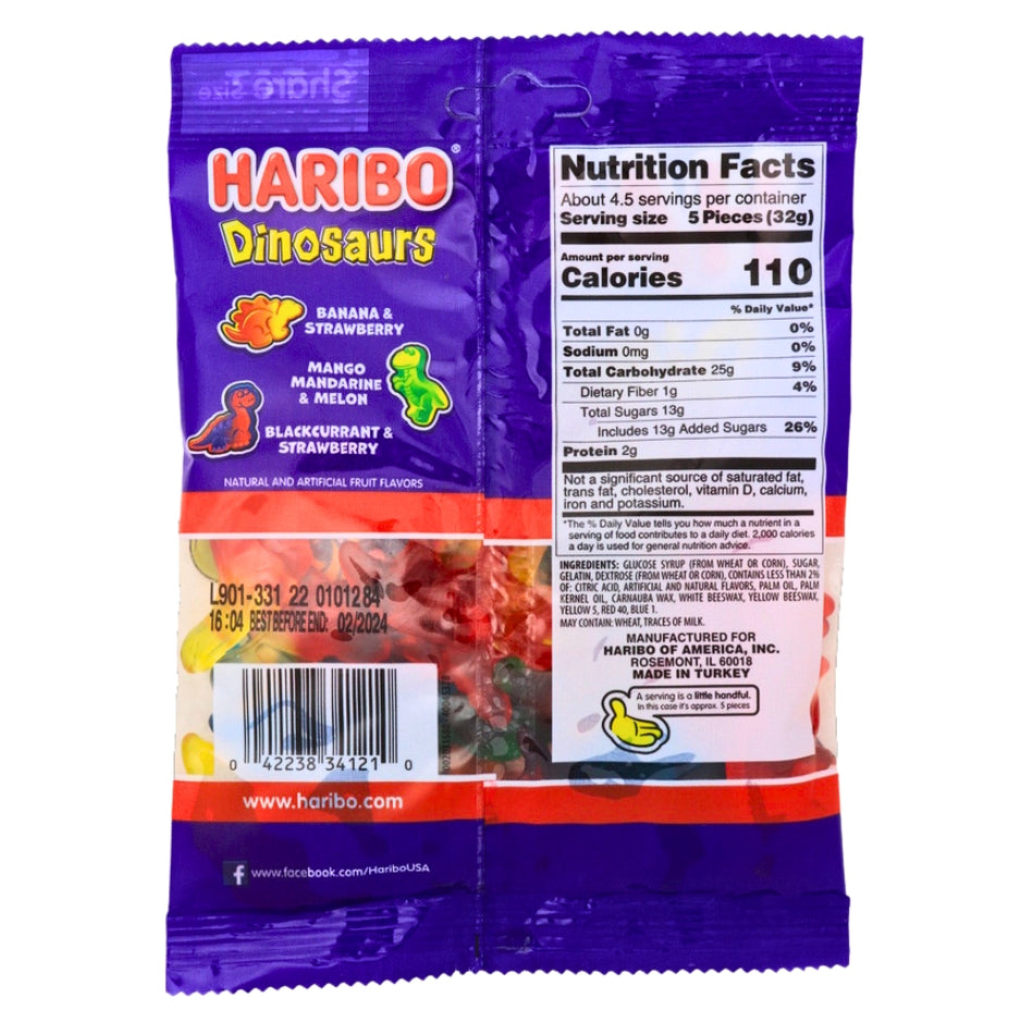 Haribo Dinosaurs Gummy Candy - 5oz Nutrition Facts - Ingredients