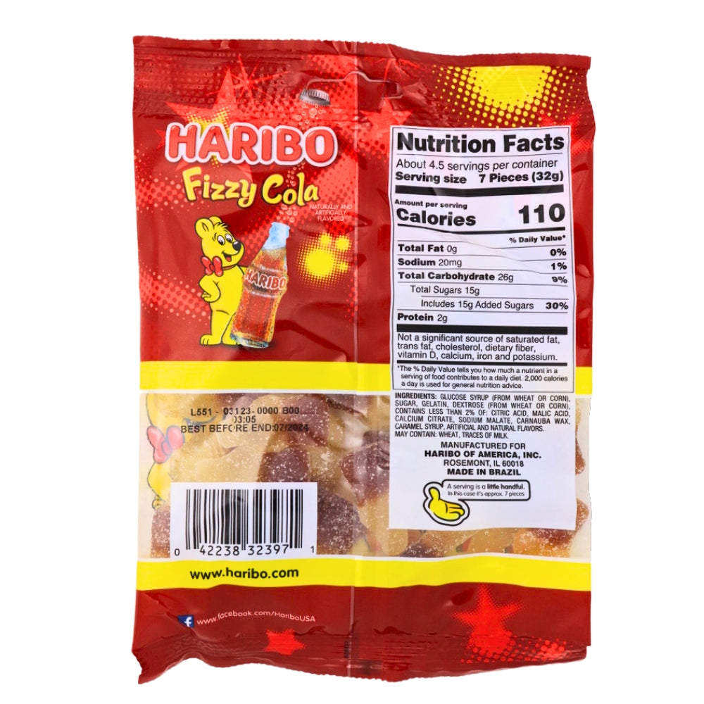 Haribo Fizzy Cola Gummy Candy - 5oz Nutrition Facts - Ingredients