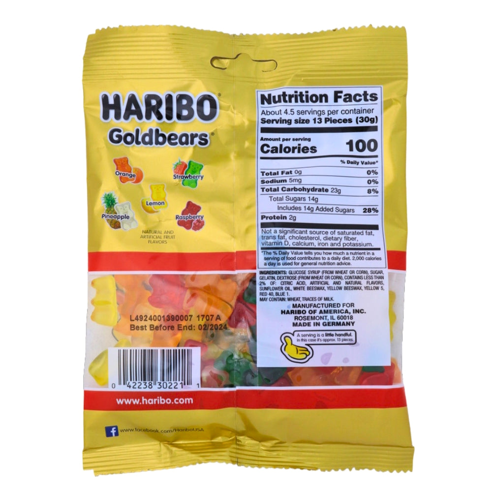 Haribo Gold-Bears Gummi Candy - 5oz Nutrition Facts - Ingredients
