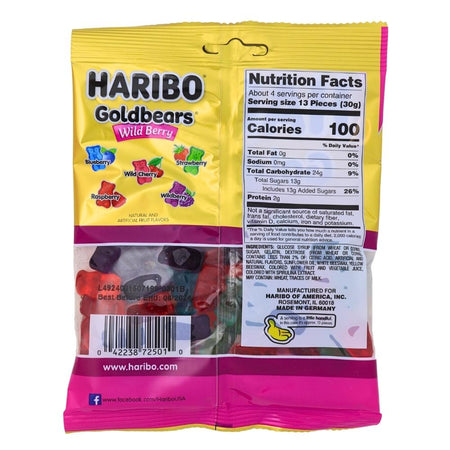 Haribo Wildberry - 4oz Nutrition Facts Ingredients - Gummy Candy - Gummy Bears - Haribo - Haribo Candy - Old Fashioned Candy