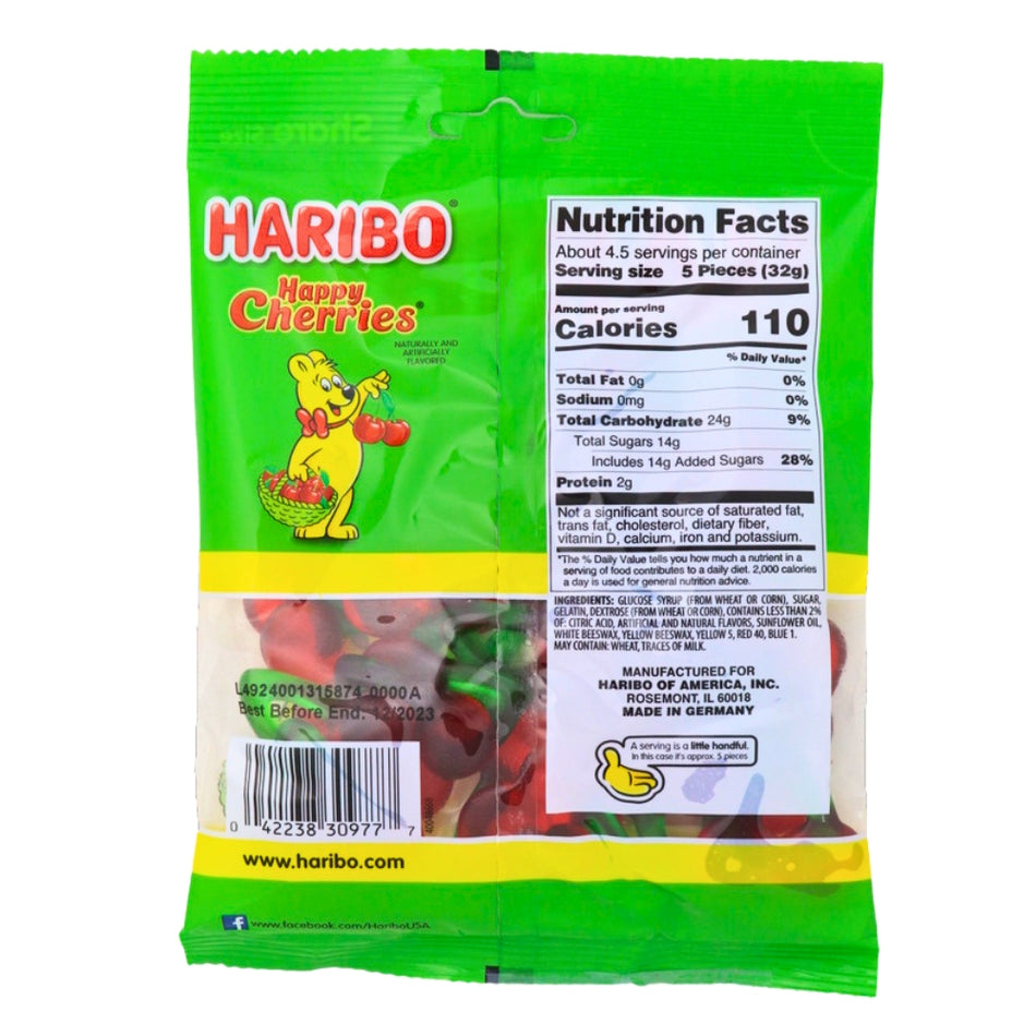 Haribo Happy Cherries Gummi Candy - 5oz Nutrition Facts - Ingredients