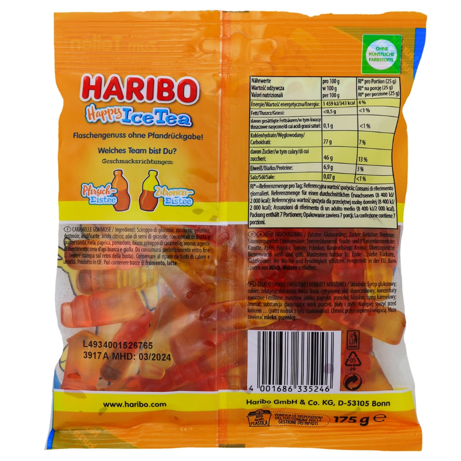 Haribo Happy Ice Tea - 175g Nutrition Facts Ingredients - Haribo Candy - Gummies - Gummy Candy - Haribo - Classic Candy - Ice Tea Candy