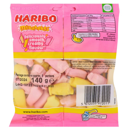 Haribo Milkshakes UK - 140g Nutrition Facts Ingredients