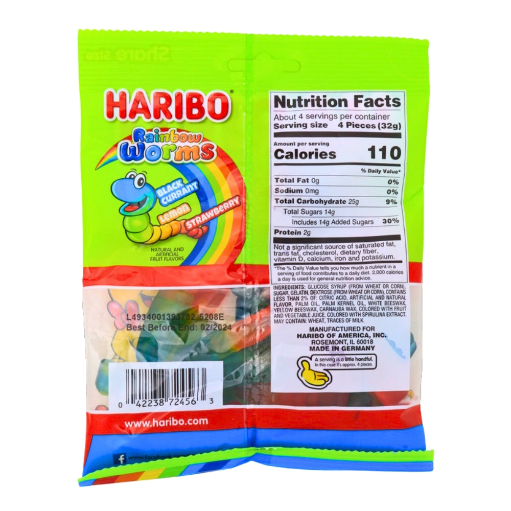Haribo Rainbow Worms - 5oz Nutrition Facts - Ingredients