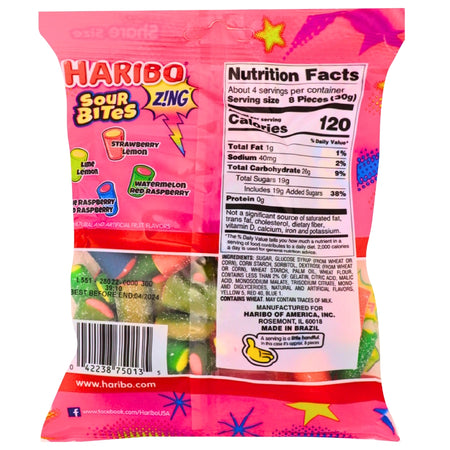 Haribo Sour Bites Zing Candy - 4.5 oz. Nutrition Facts Ingredients