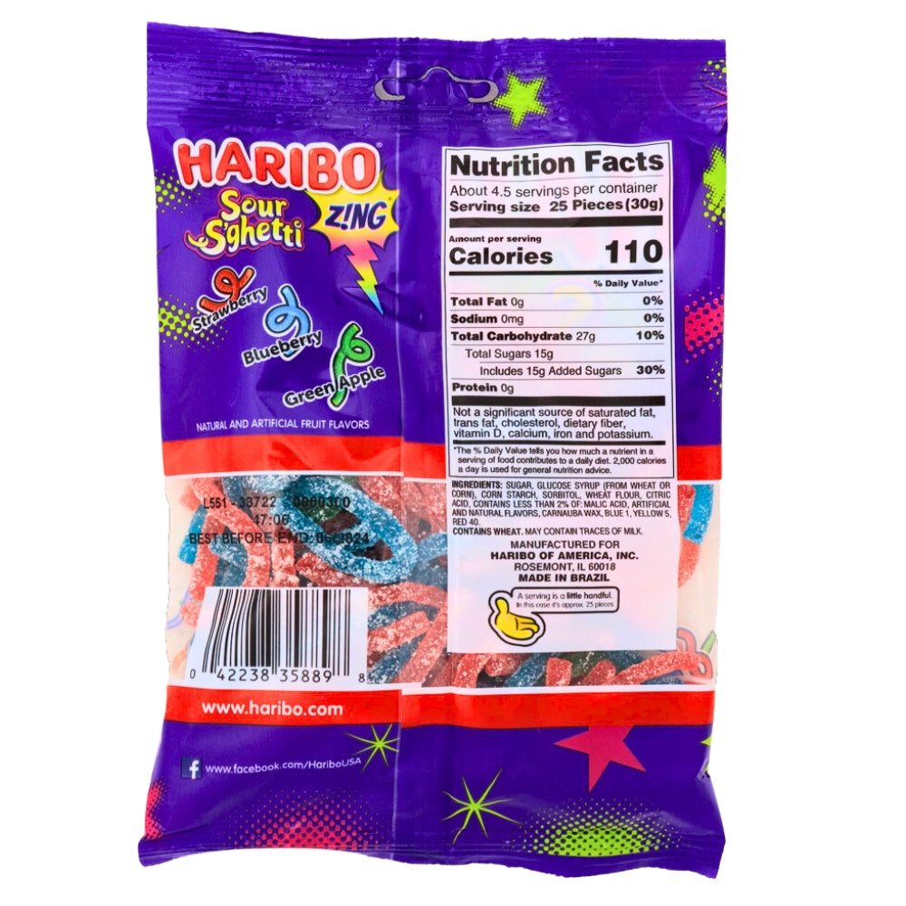 Haribo Sour S'ghetti Gummy Candy - 5oz Nutrition Facts - Ingredients
