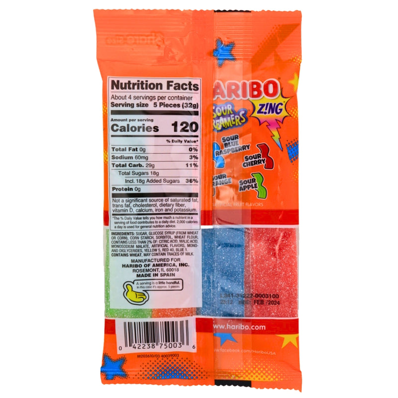 Haribo Zing Sour Streamers Candy Belts Nutrition Facts - Ingredients