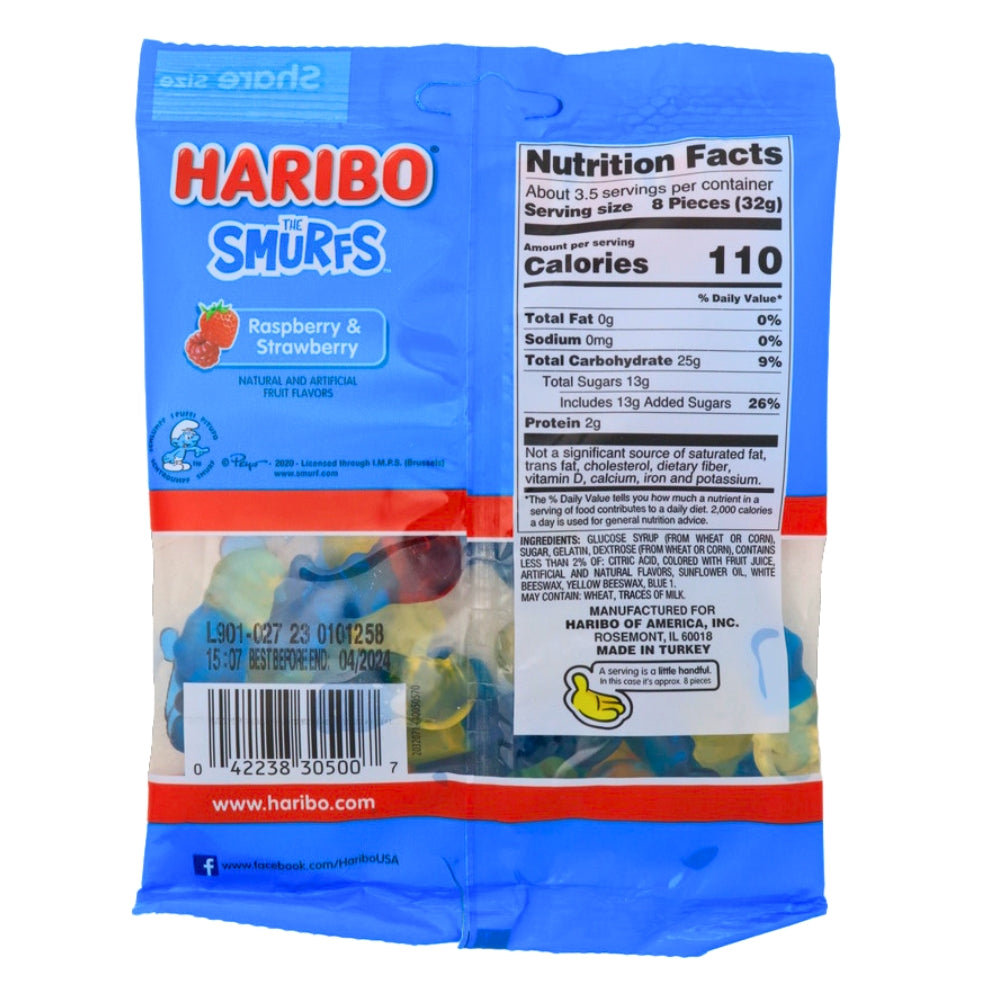 Haribo Smurfs Gummy Candy - 4oz Nutrition Facts - Ingredients