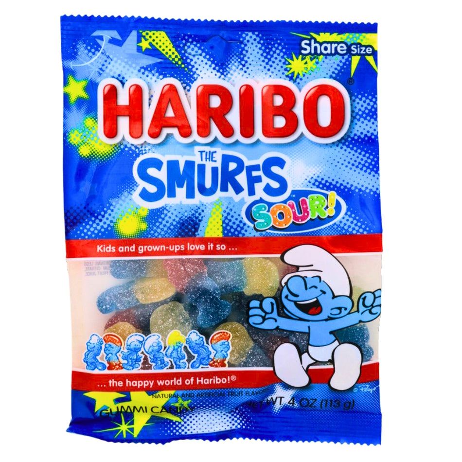 Haribo Smurfs Sour! Gummy Candy - 4oz.