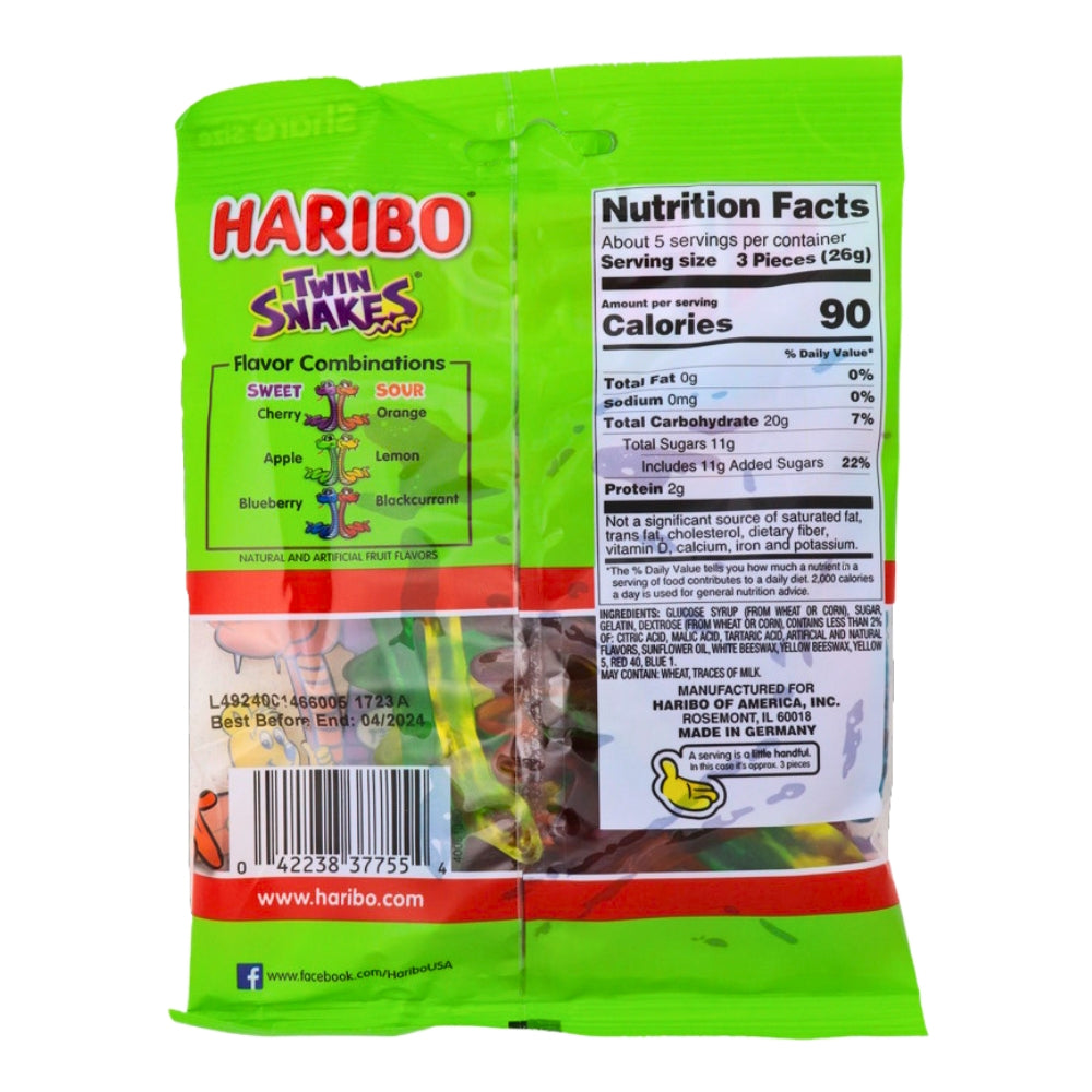 Haribo Twin Snakes Gummy Candy - 5oz Nutrition Facts - Ingredients