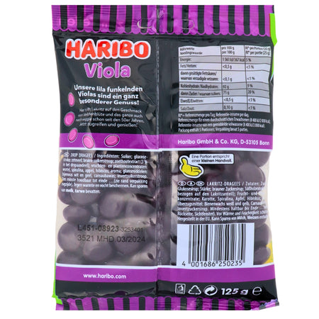 Haribo Viola - 125g Nutrition Facts Ingredients