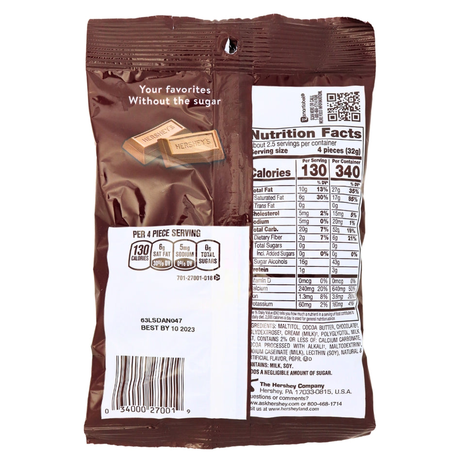 Hershey's Zero Sugar Chocolate Candy - 3oz Nutrition Facts Ingredients