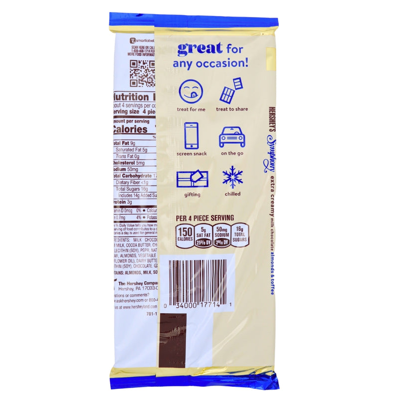 Hershey's Giant Symphony Almond & Toffee Chocolate Bar - 4.25oz Nutrition Facts Ingredients
