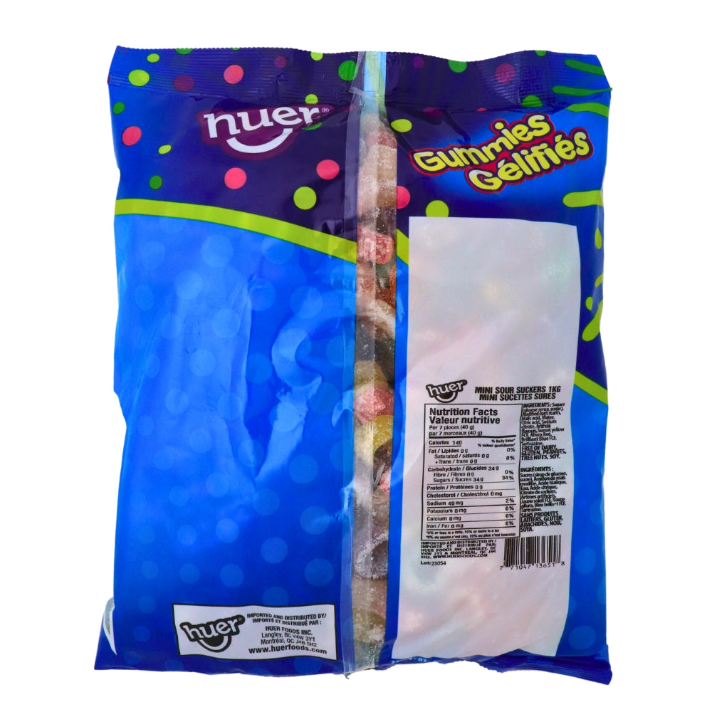 Huer Gummies Mini Sour Suckers - 1kg - Bulk Candy - Nutrition Facts - Ingredients