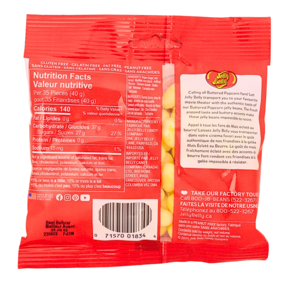 Jelly Belly Buttered Popcorn - 100g Nutrition Facts Ingredients - jelly belly - jelly beans - retro candy - jelly bean candy