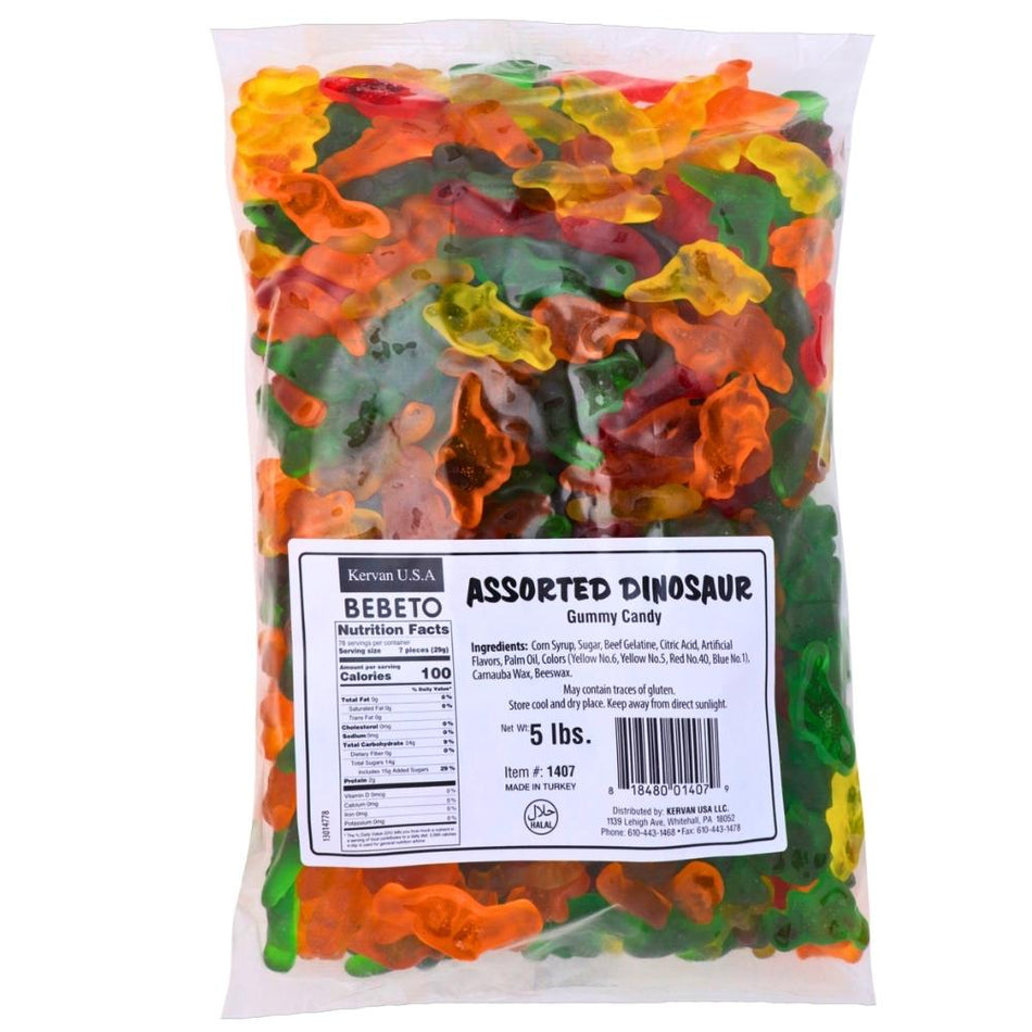 Kervan USA Assorted Dinosaur Gummy Bulk Candy 5 lb Candy Funhouse Online Candy Shop Nutrition Facts - Ingredients