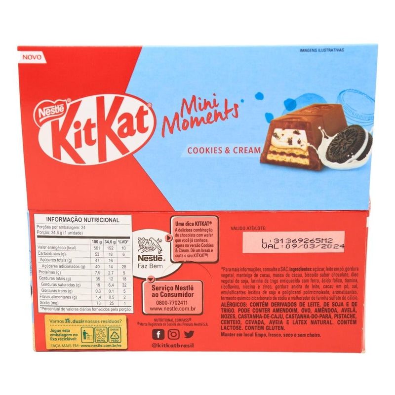 KitKat Mini Moments: Cookies and Cream (Brazil) - 39.6g Nutrition Facts Ingredients