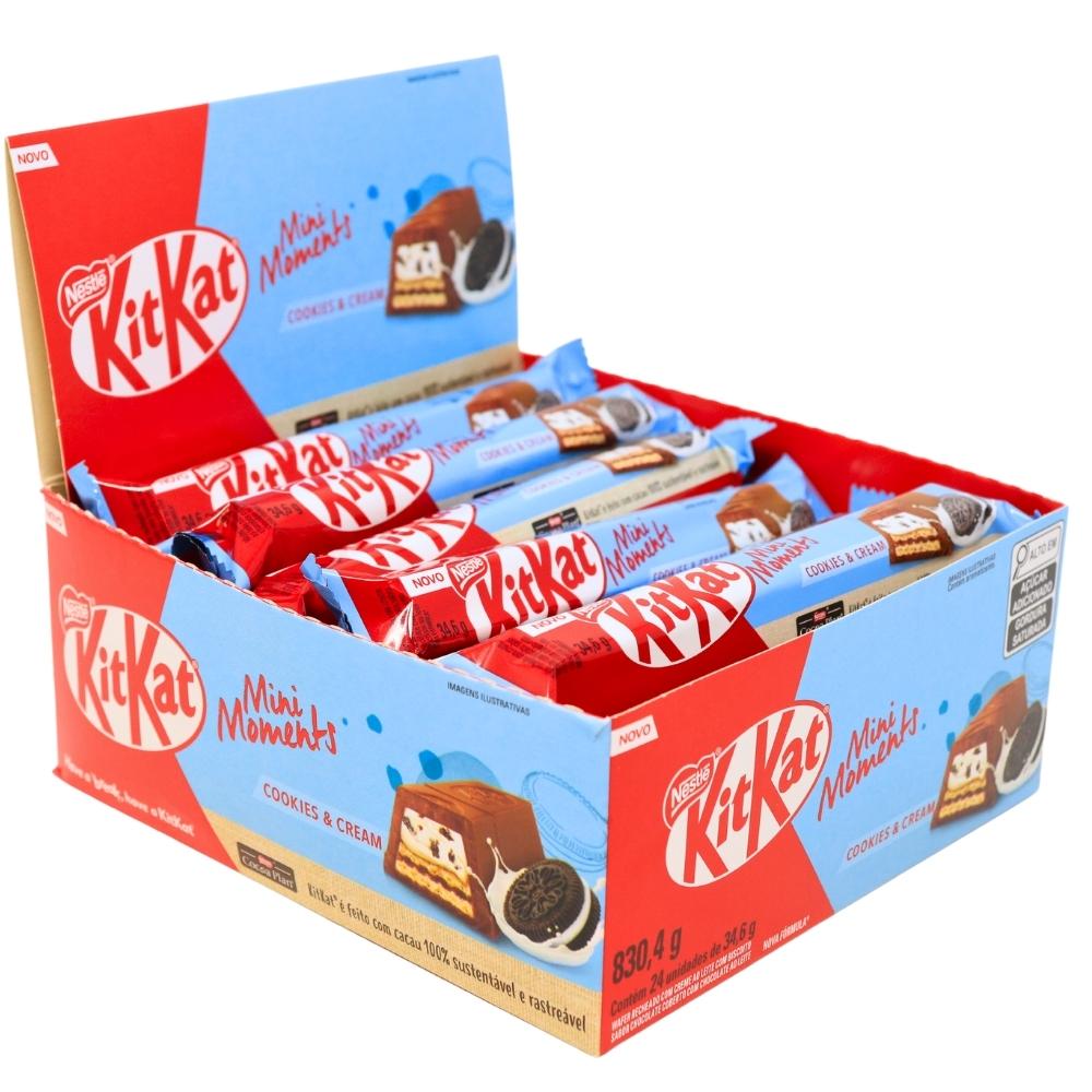 KitKat Mini Moments: Cookies and Cream (Brazil) - 39.6g - Kit Kat Mini Moments - Cookies and Cream - Brazilian Kit Kat - Miniature treats - Crunchy wafer - Smooth filling - Satisfying snacking - Bite-sized delights - Irresistible flavour - Blissful snacking